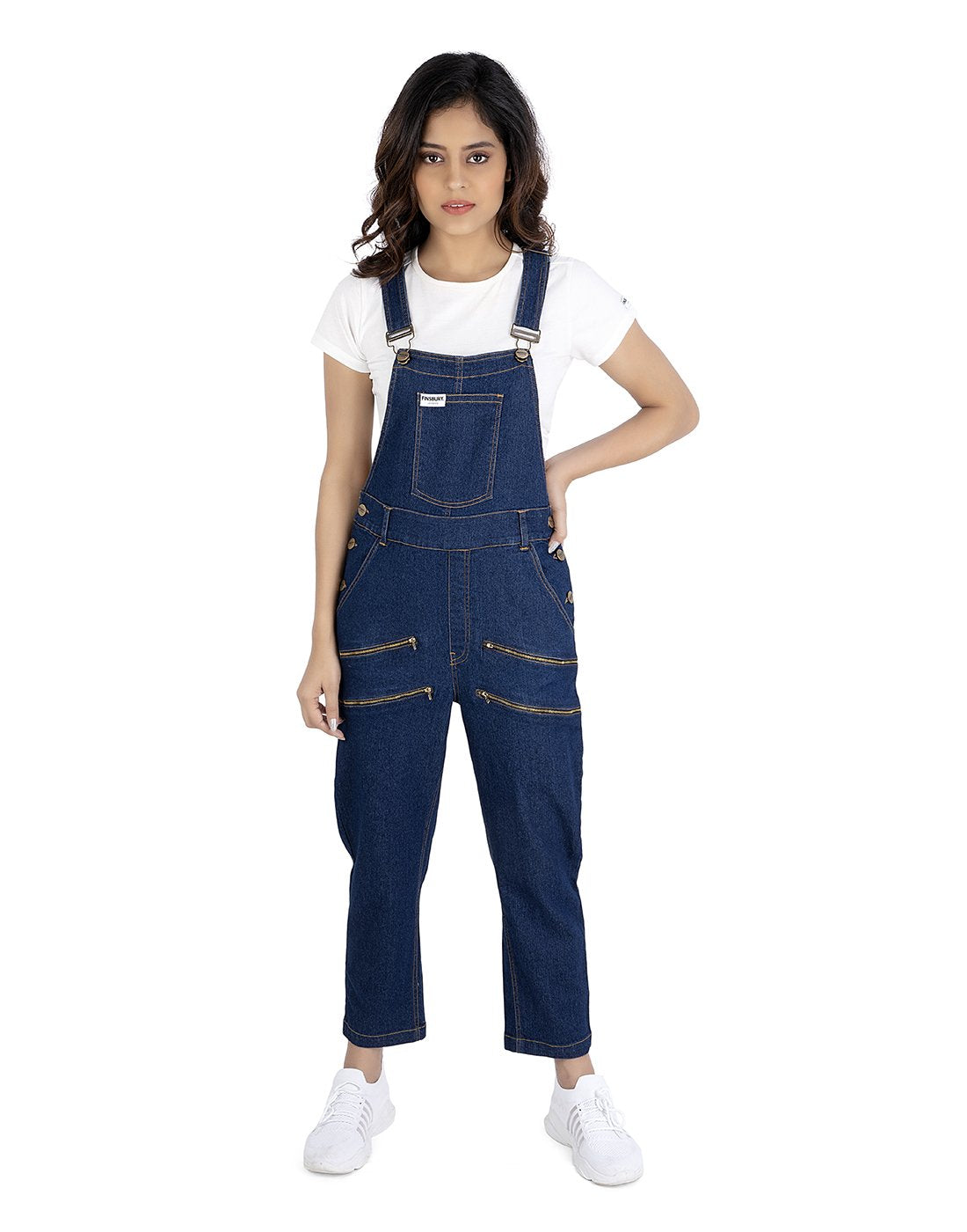 NaughtyDungaree® Womens Denim Dungaree with Mock Zippers on Thigh