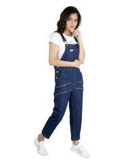 NaughtyDungaree® Womens Denim Dungaree with Mock Zippers on Thigh