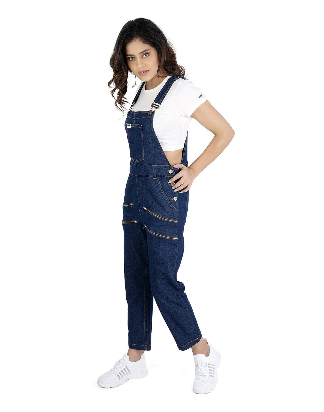 NaughtyDungaree® Womens Denim Dungaree with Mock Zippers on Thigh