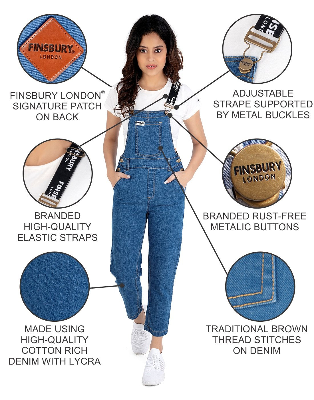 NaughtyDungaree® Womens Denim Dungaree with Branded Elastic Strap