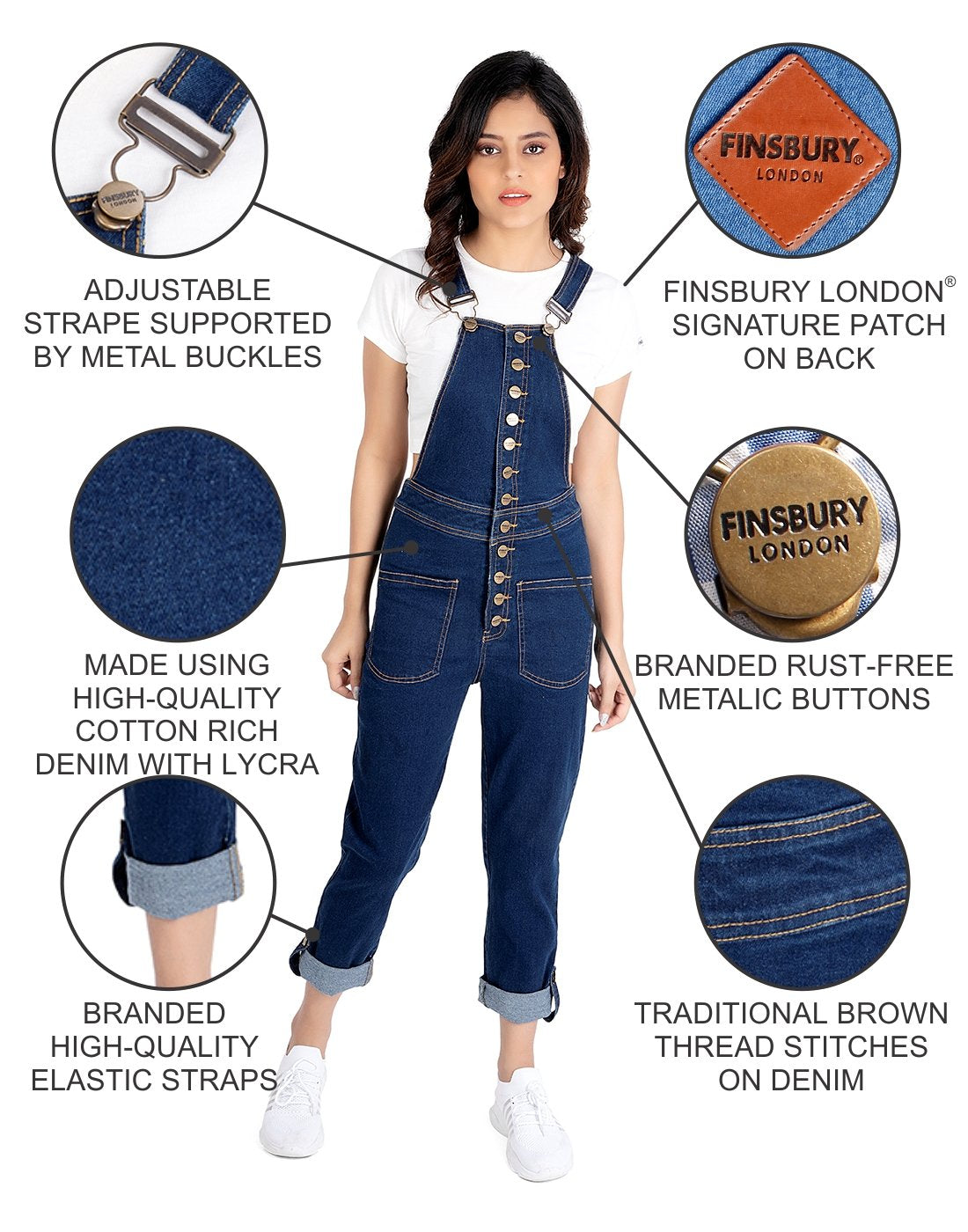 NaughtyDungaree® Womens Dungaree with All Over Buttons