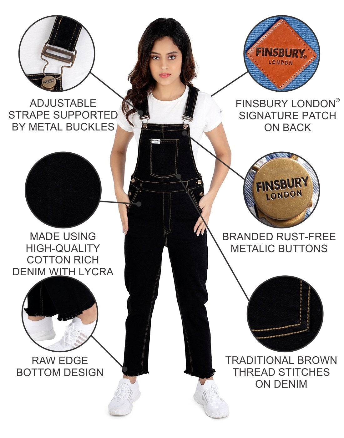 NaughtyDungaree® Black Denim Dungaree for Women and Chicks