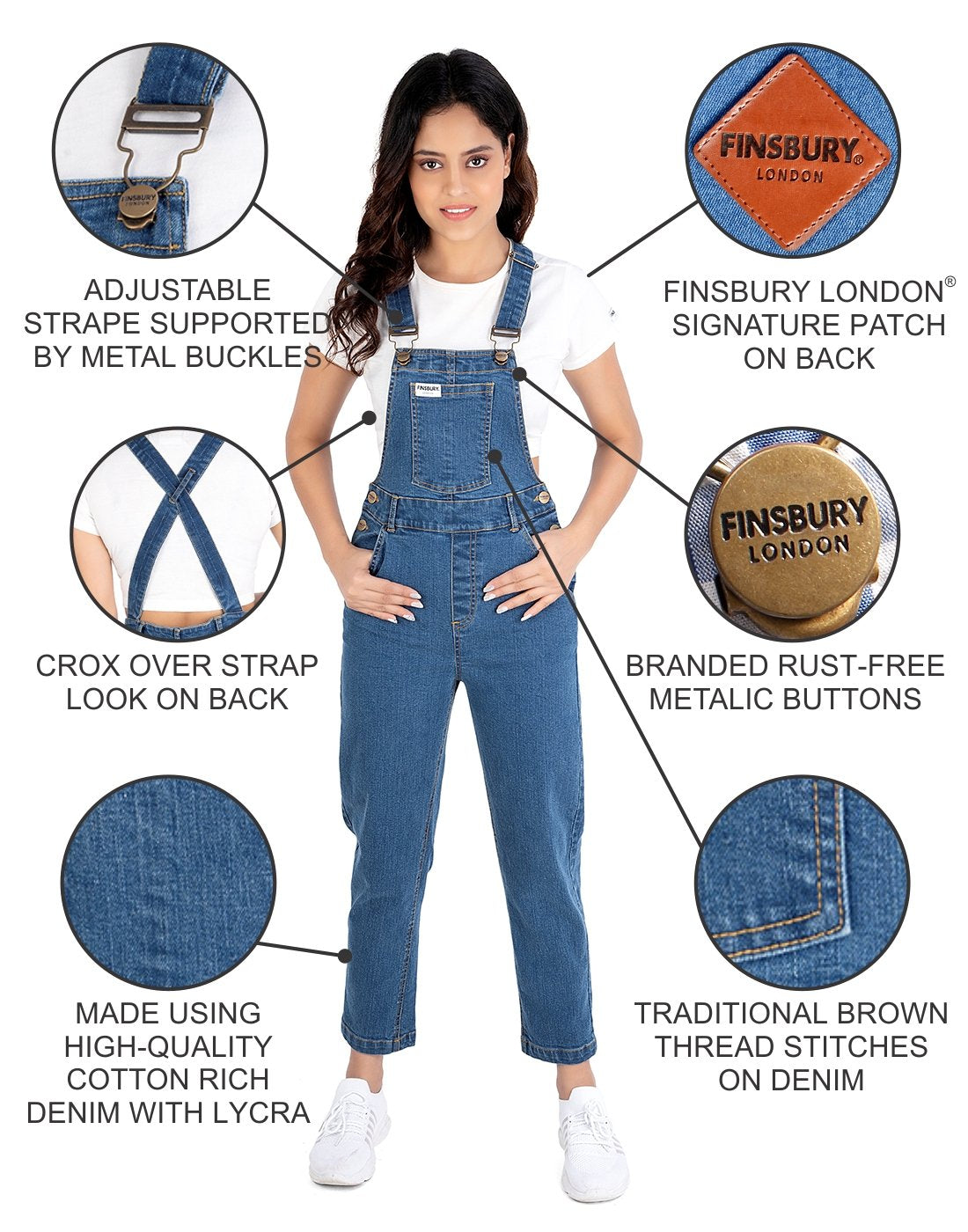 NaughtyDungaree® Womens Denim Dungaree with Crossover Back Strap