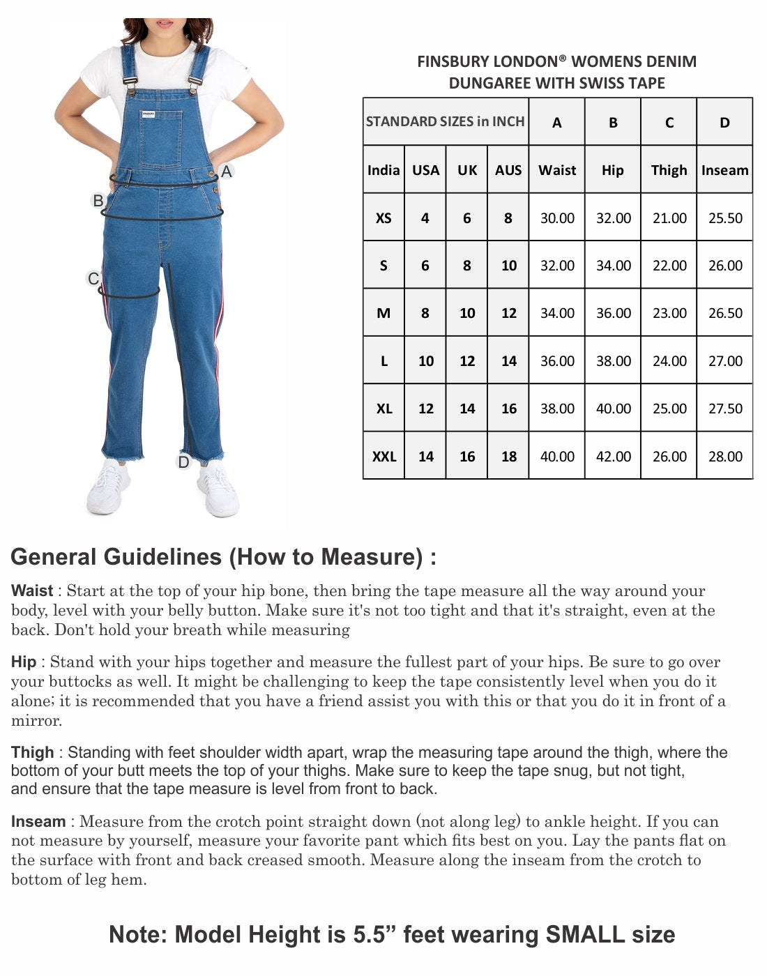 NaughtyDungaree® Womens Denim Dungaree with Swiss Tape