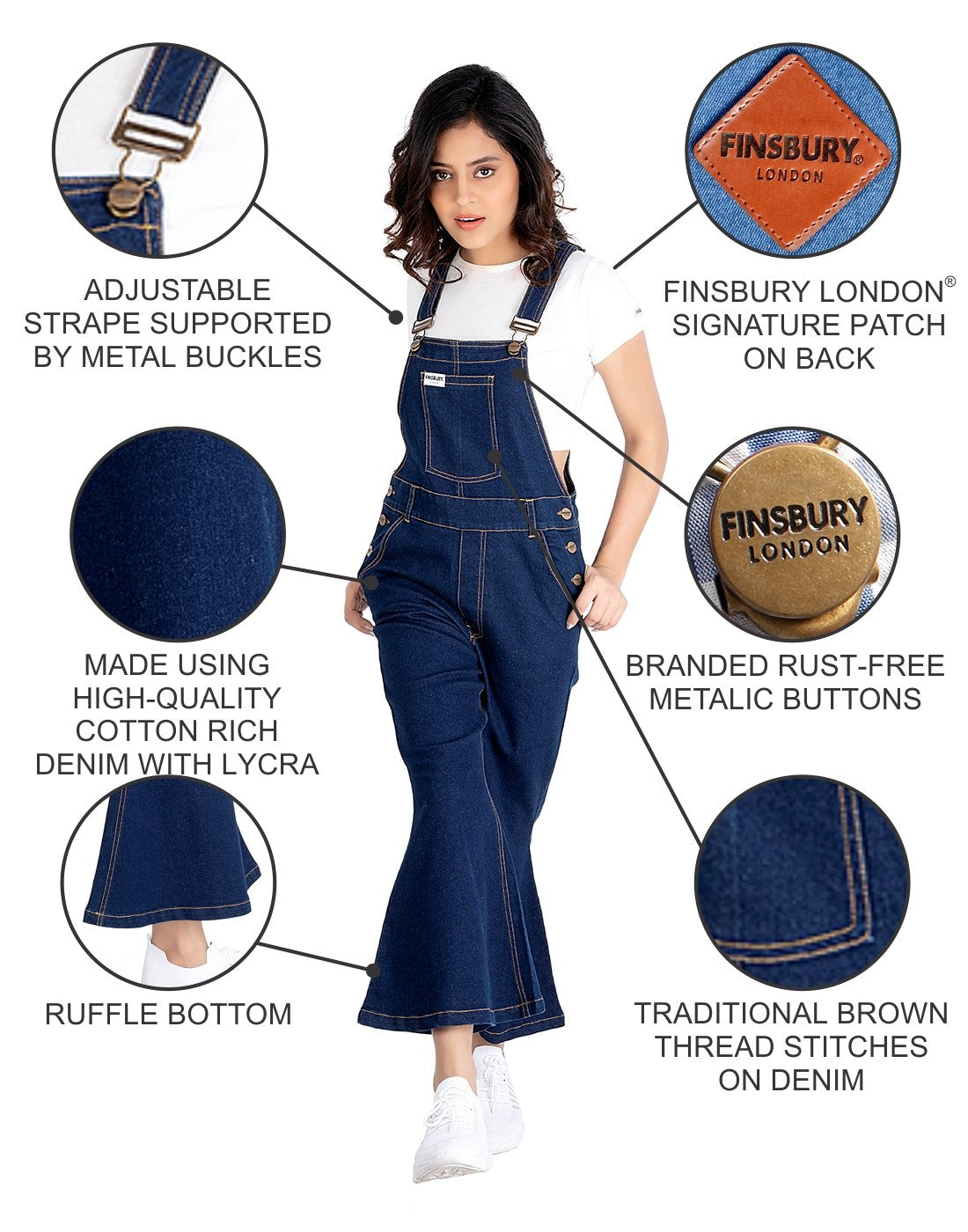 NaughtyDungaree® Womens Denim Dungaree with Bell-Bottoms