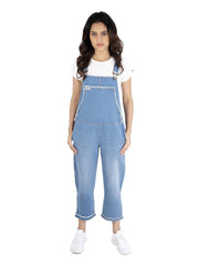 NaughtyDungaree® Loose Fitting Distressed Denim Dungaree with Raw Hem-Fold