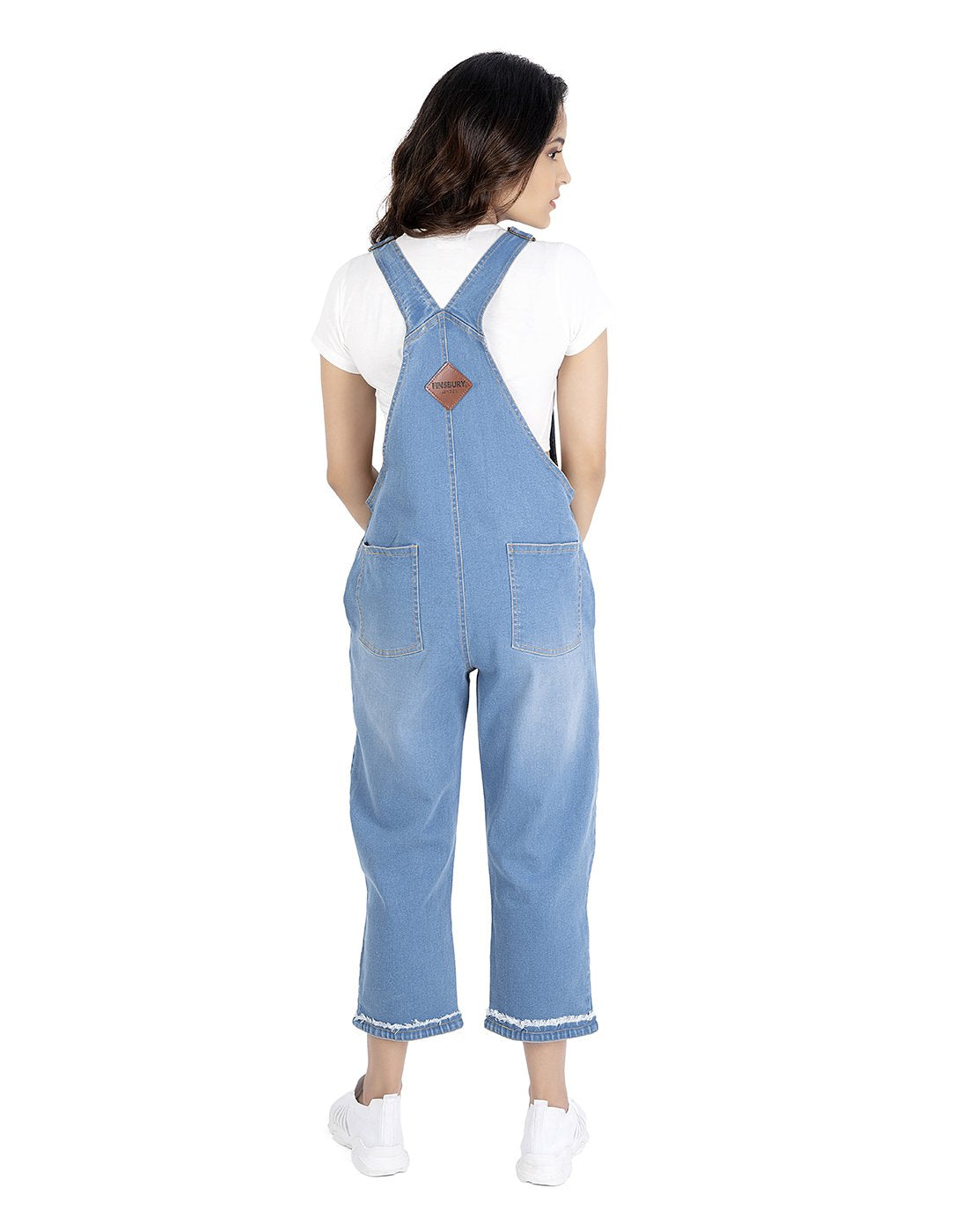 NaughtyDungaree® Loose Fitting Distressed Denim Dungaree with Raw Hem-Fold