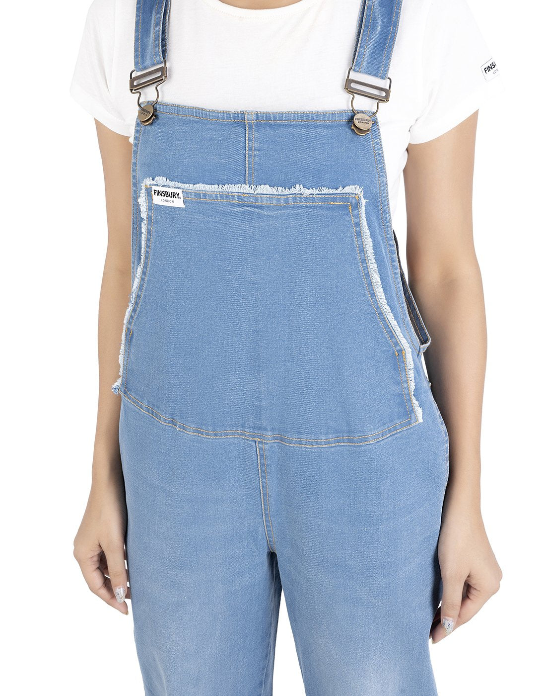 NaughtyDungaree® Loose Fitting Distressed Denim Dungaree with Raw Hem-Fold