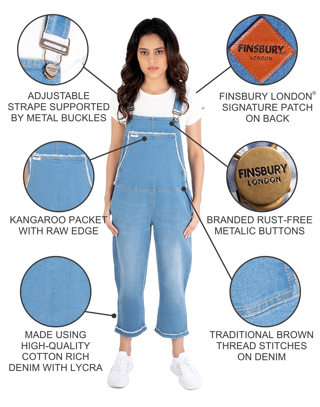 NaughtyDungaree® Loose Fitting Distressed Denim Dungaree with Raw Hem-Fold