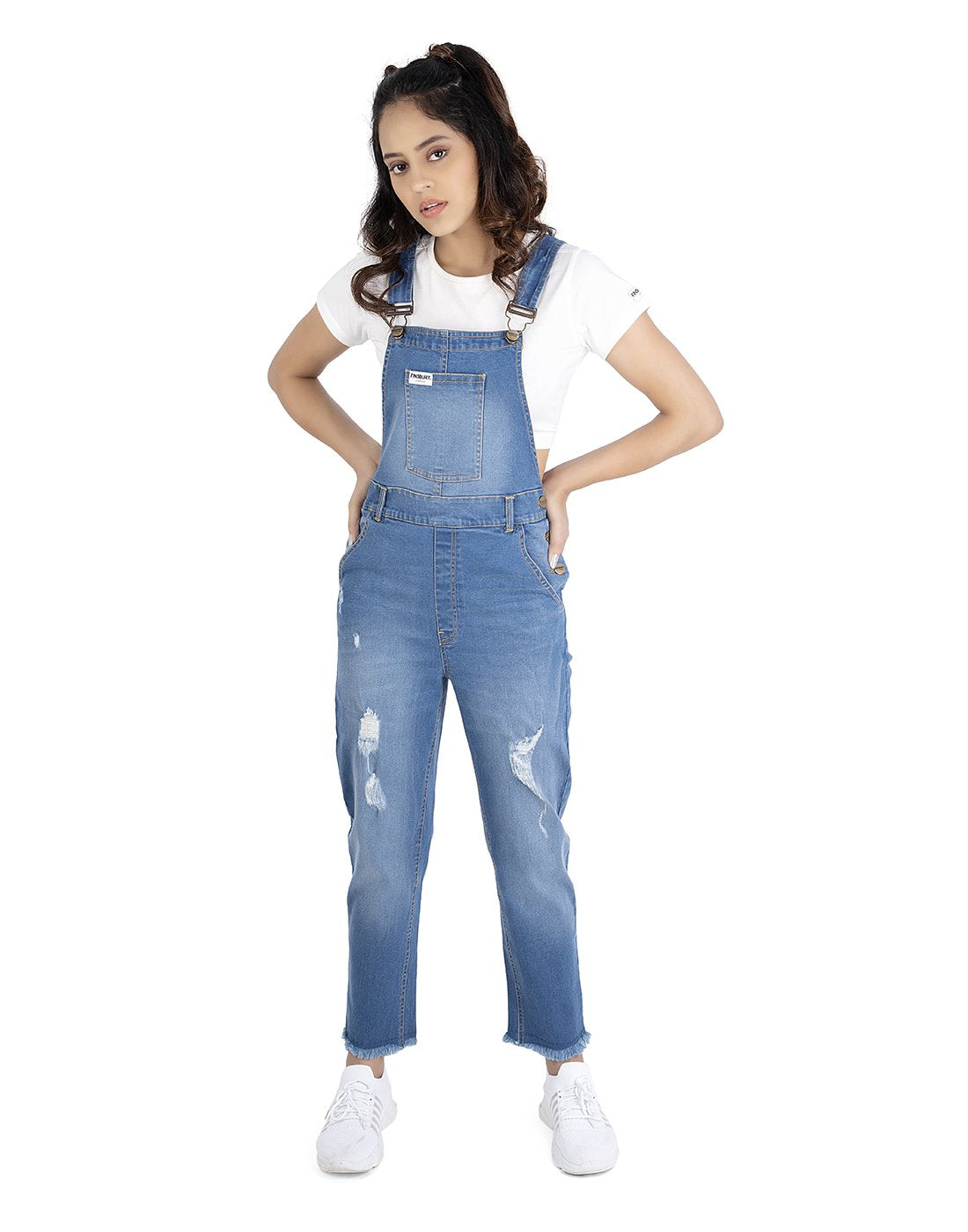 NaughtyDungaree® Women Denim Dungaree with Damaging Effect