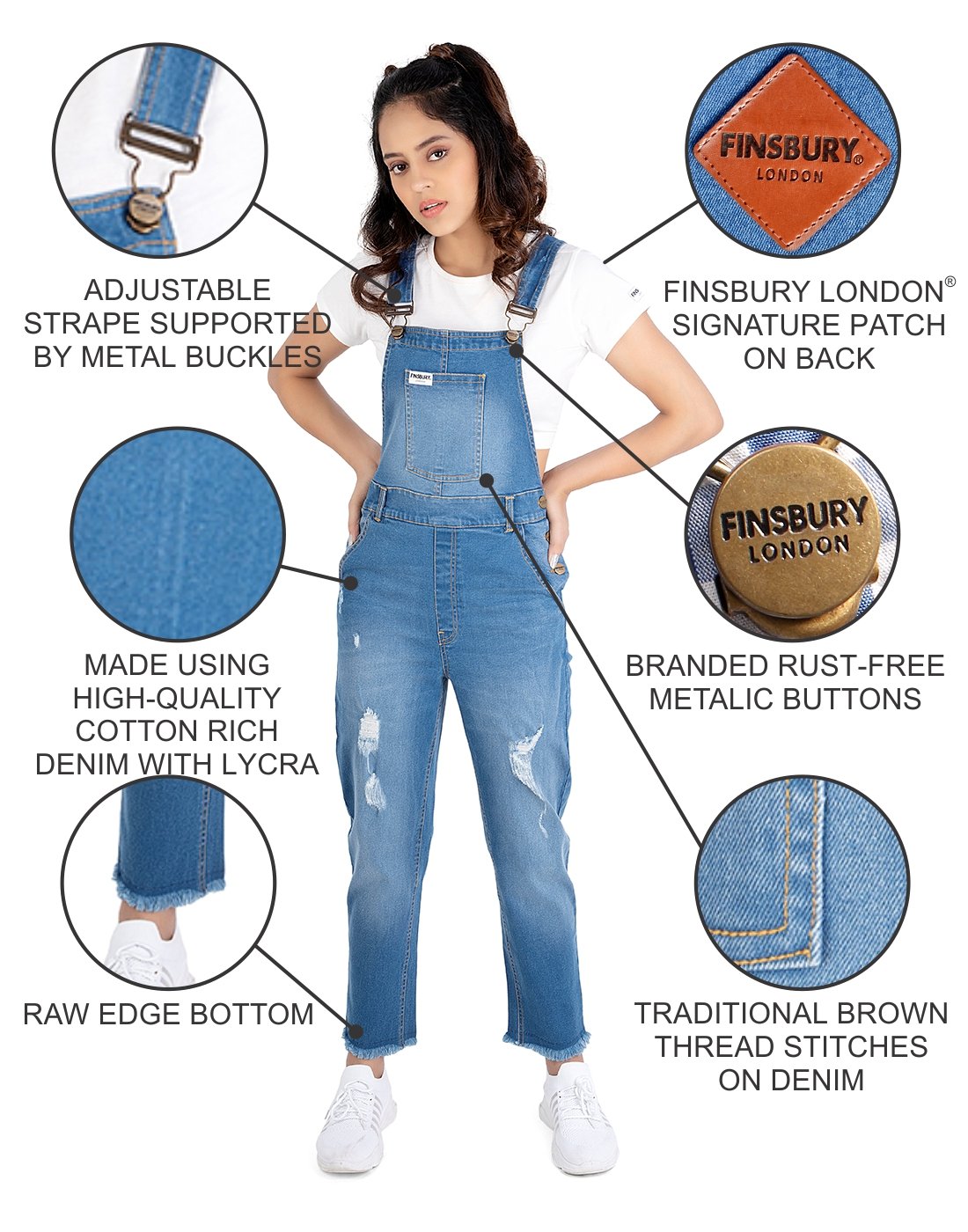 NaughtyDungaree® Women Denim Dungaree with Damaging Effect