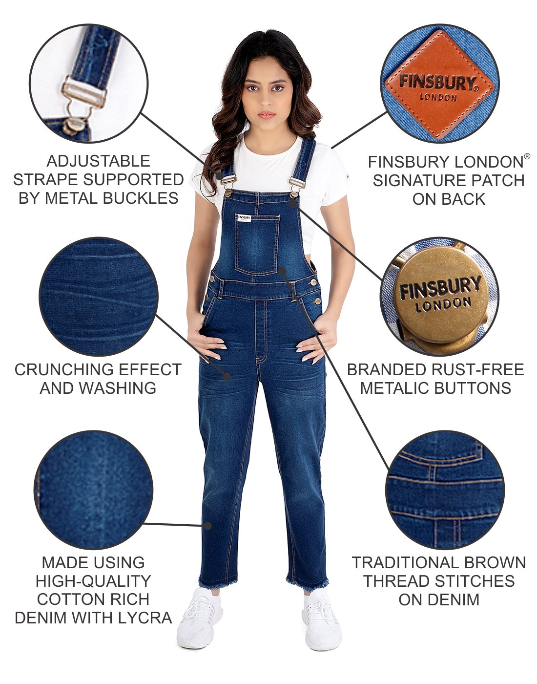 NaughtyDungaree® Women Denim Dungaree with Crunching Effect