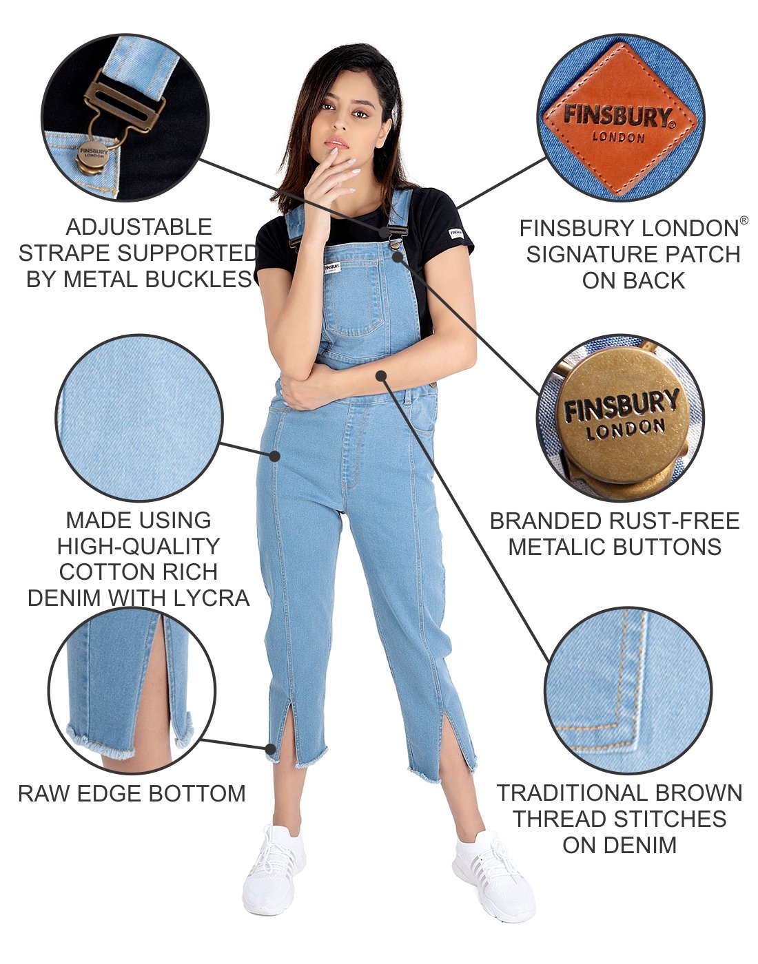 NaughtyDungaree® Slit Bottom Womens Denim Dungaree