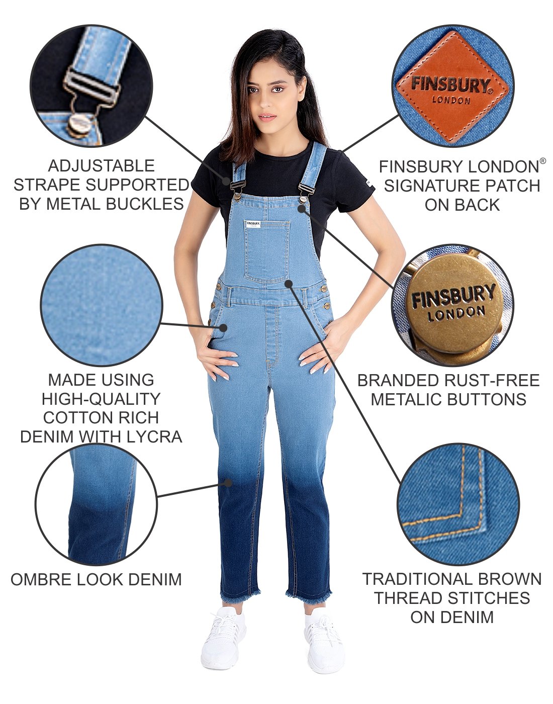 NaughtyDungaree® Ombre Wash Womens Denim Dungaree