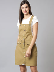 NaughtyDungaree® Cotton Twill Womenswear Dungaree Dress - Khaki