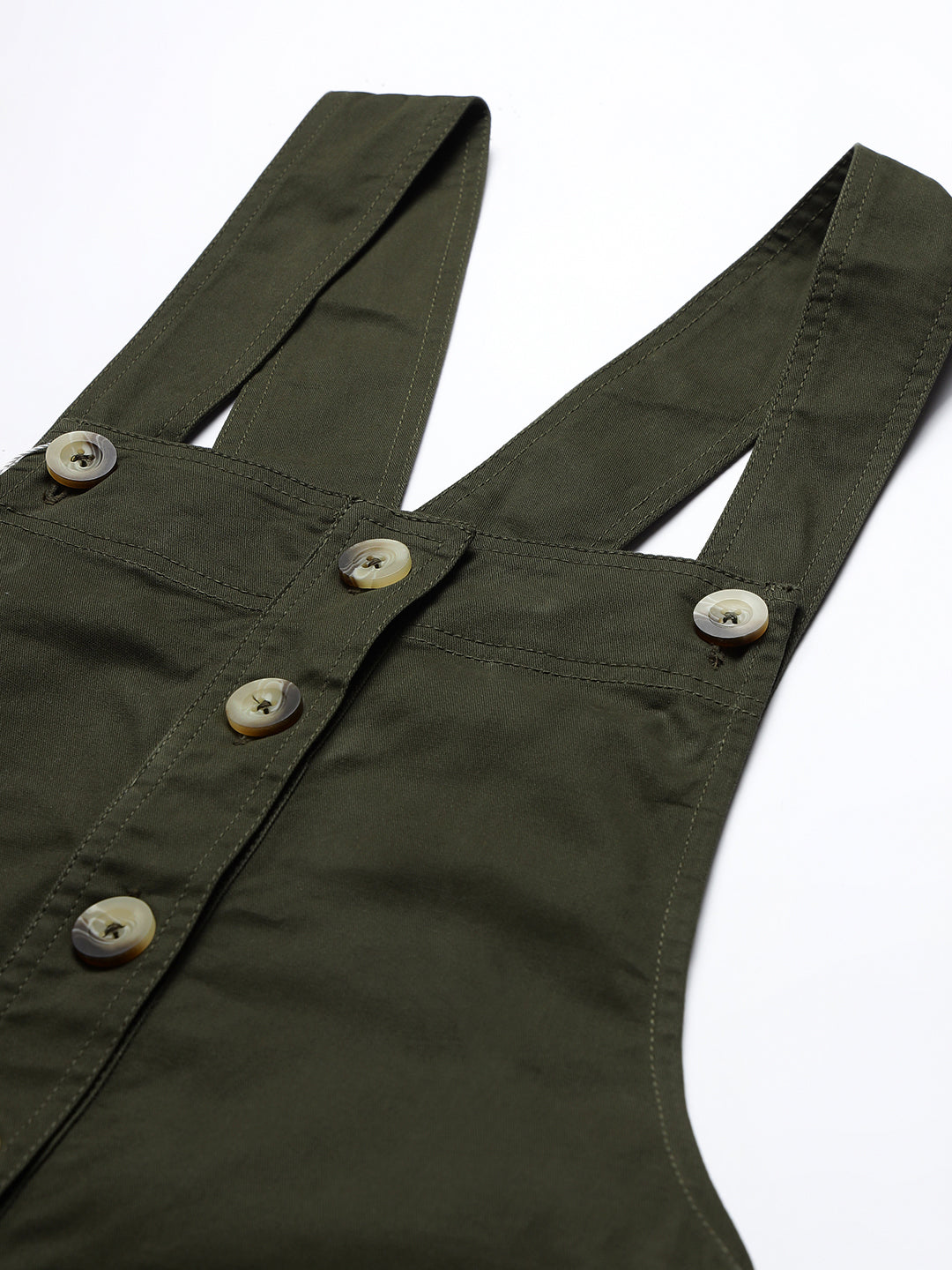 NaughtyDungaree® Cotton Twill Womenswear Dungaree Dress - Olive Green