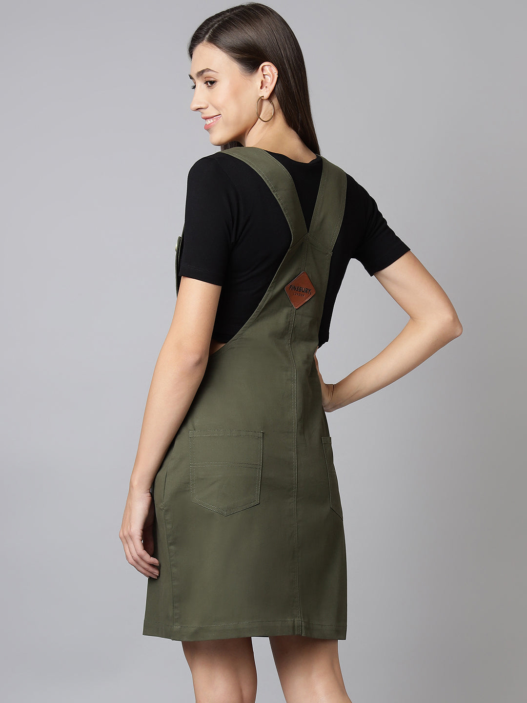 NaughtyDungaree® Cotton Twill Womenswear Dungaree Dress - Olive Green